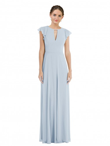 Best Flutter Sleeves V-Back Long Bateau Neck A-Line Maxi Evening Dress UK