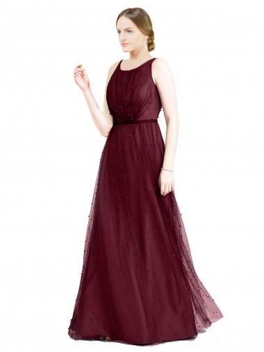 Best Sleeveless Keyhole Back Long Boat Neck A-Line Semi Formal Evening Dress UK