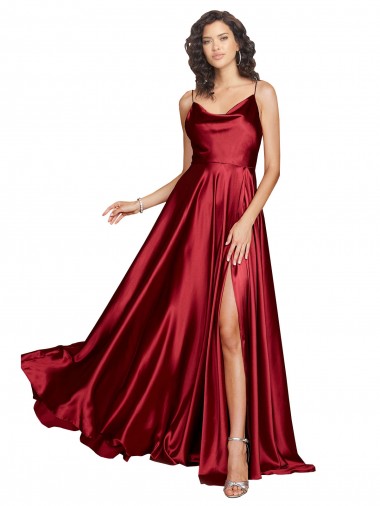 Best Sleeveless Low Back Long Cowl Neck A-Line Sexy Evening Dress UK