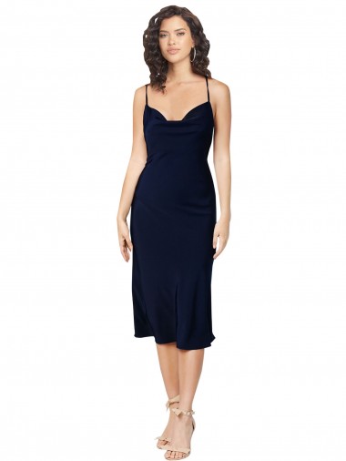 Best Sleeveless Open Back Midi Length Cowl Neck A-Line Evening Dress UK