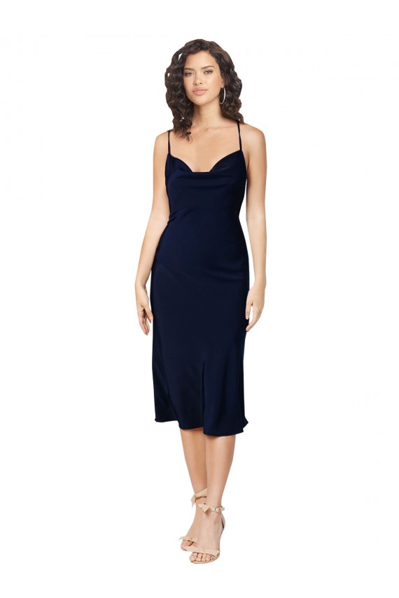 Best Sleeveless Open Back Midi Length Cowl Neck A-Line Evening Dress UK