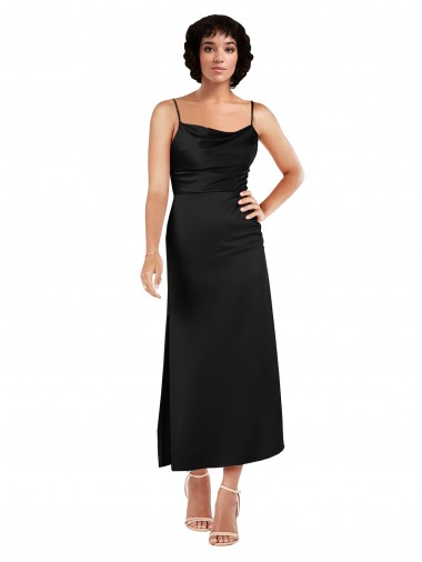 Best Sleeveless Tea Length Cowl Neck A-Line Evening Dress UK