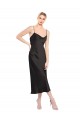 Best Sleeveless Low Back Midi Length Cowl Neck A-Line Stretch Satin Evening Dress UK