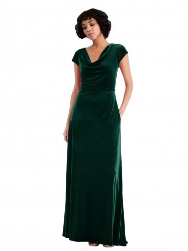 Best Cap Sleeves Long Cowl Neck A-Line Maxi Evening Dress UK