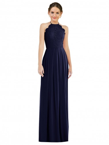 Best Sleeveless Open Back Long Halter Neck A-Line Dark Navy Maxi Evening Dress UK