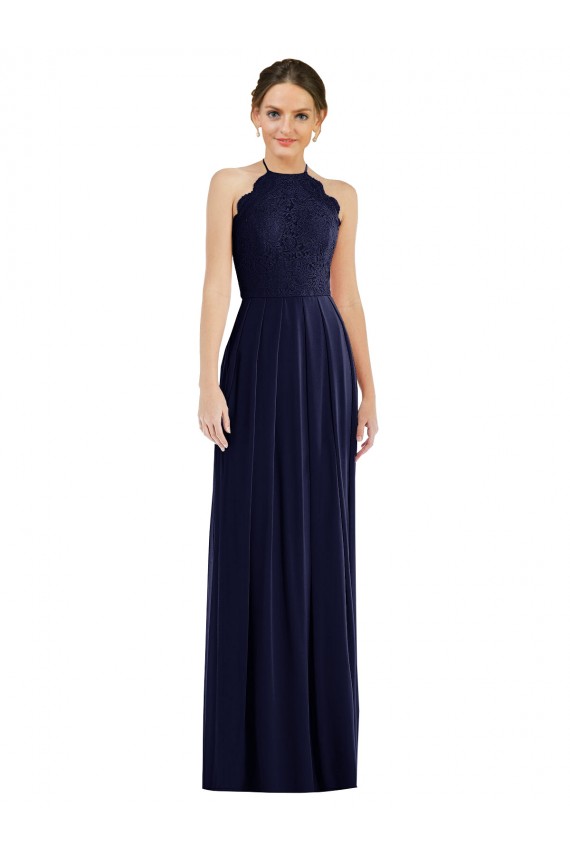 Best Sleeveless Open Back Long Halter Neck A-Line Dark Navy Maxi Evening Dress UK