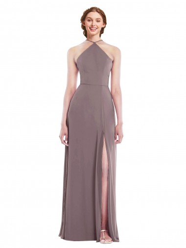 Best Sleeveless Low Back Long Halter Neck A-Line Dusty Rose Maxi Evening Dress UK