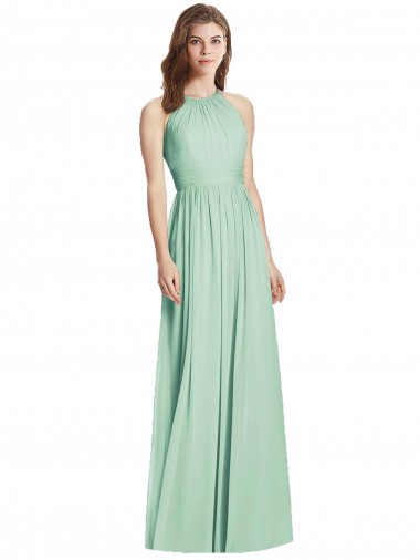 Best Sleeveless Open Back Long Halter Neck A-Line Soft Chiffon Maxi Evening Dress UK