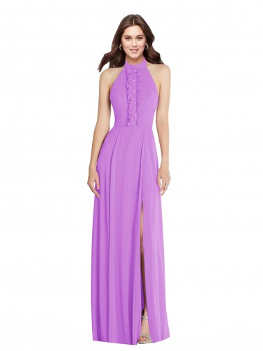 Best Sleeveless Open Back Long Halter Neck A-Line Violet Maxi Evening Dress UK