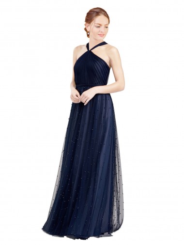 Best Sleeveless Long Halter Neck A-Line Semi Formal Evening Dress UK