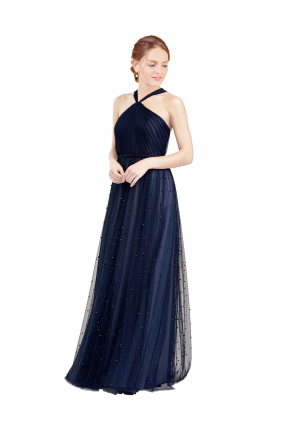 Best Sleeveless Long Halter Neck A-Line Semi Formal Evening Dress UK