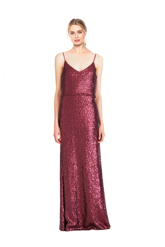 Best Sleeveless Long High Neck A-Line Sequin Evening Dress UK