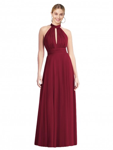 Best Sleeveless Open Back Long High Neck A-Line Soft Chiffon Maxi Evening Dress UK