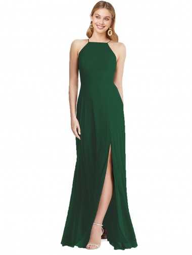 Best Sleeveless Long High Neck A-Line Soft Chiffon Maxi Evening Dress UK