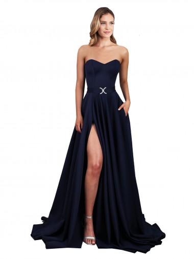 Best Sleeveless Low Back Long High Neck A-Line Stretch Crepe Evening Dress UK