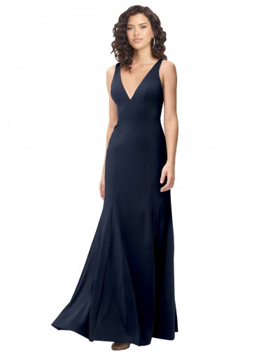 Best Sleeveless V-Back Long High Neck A-Line Dark Navy Evening Dress UK