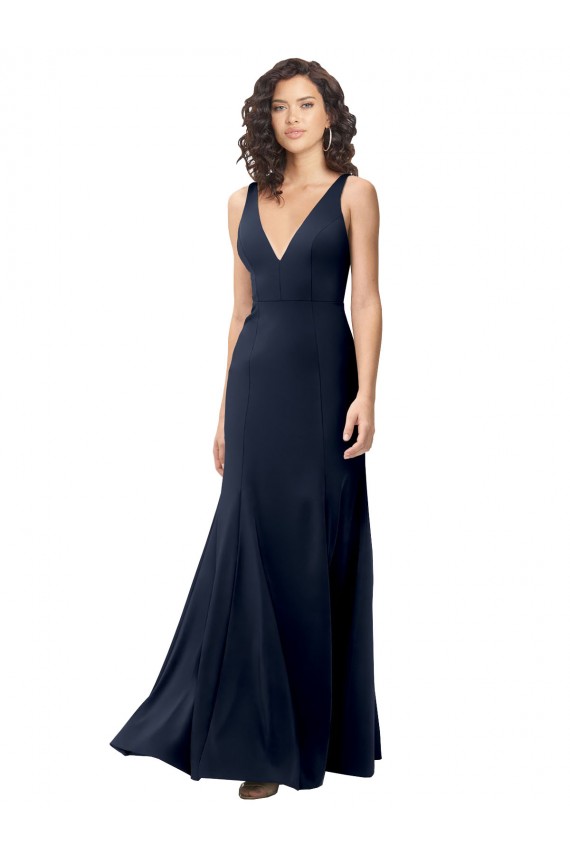 Best Sleeveless V-Back Long High Neck A-Line Dark Navy Evening Dress UK