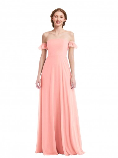 Best Flutter Sleeves Long Off the Shoulder A-Line Maxi Evening Dress UK