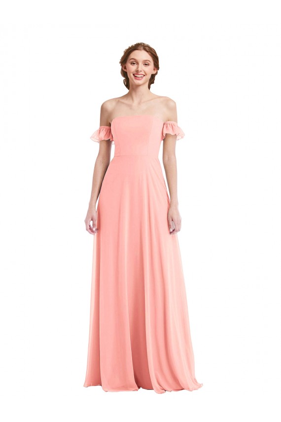 Best Flutter Sleeves Long Off the Shoulder A-Line Maxi Evening Dress UK