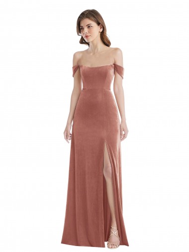 Best Sleeveless Long Off the Shoulder A-Line Cinnamon Rose Maxi Evening Dress UK