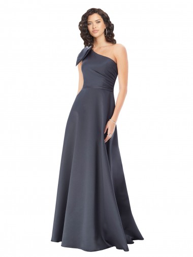 Best Sleeveless Long One Shoulder A-Line Satin Evening Dress UK