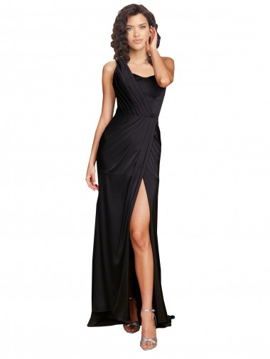 Best Sleeveless Long One Shoulder A-Line Black Sexy Evening Dress UK