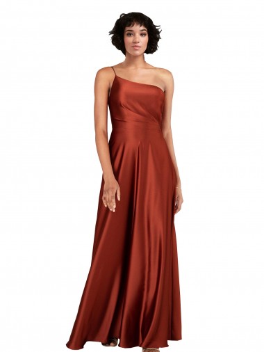 Best Sleeveless Long One Shoulder A-Line Burnt Orange Evening Dress UK