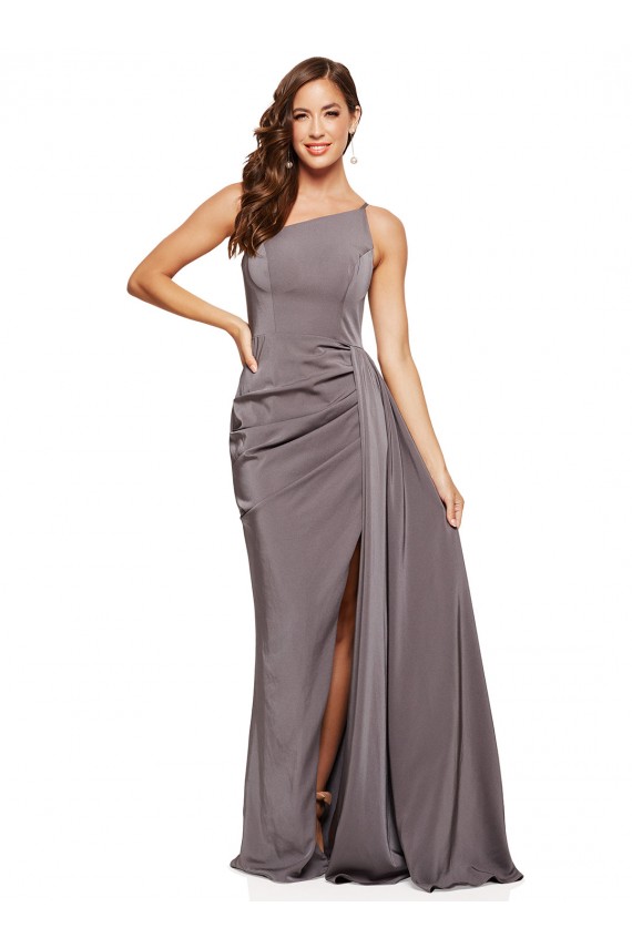 Best Sleeveless Long One Shoulder A-Line Silky Satin Evening Dress UK