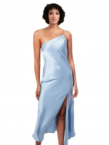 Best Sleeveless Midi Length One Shoulder A-Line Evening Gown UK