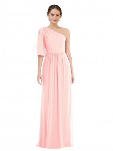 Best Bell Sleeves Long One Shoulder A-Line Maxi Evening Dress UK