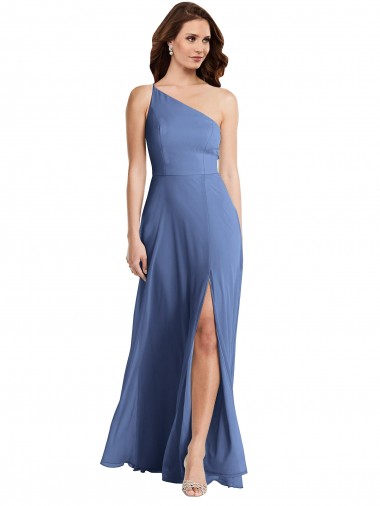 Best Sleeveless Long One Shoulder A-Line Windsor Blue Maxi Evening Dress UK