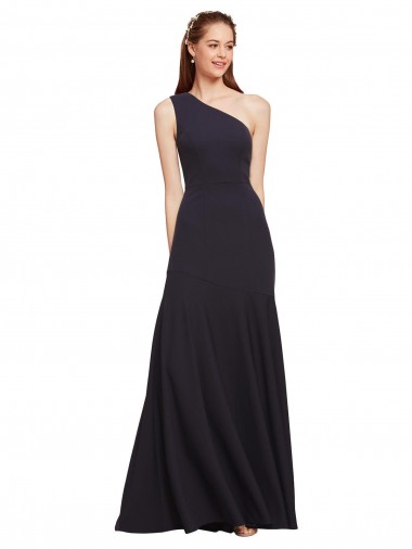 Best Sleeveless Long One Shoulder A-Line Dark Navy Evening Dresses UK