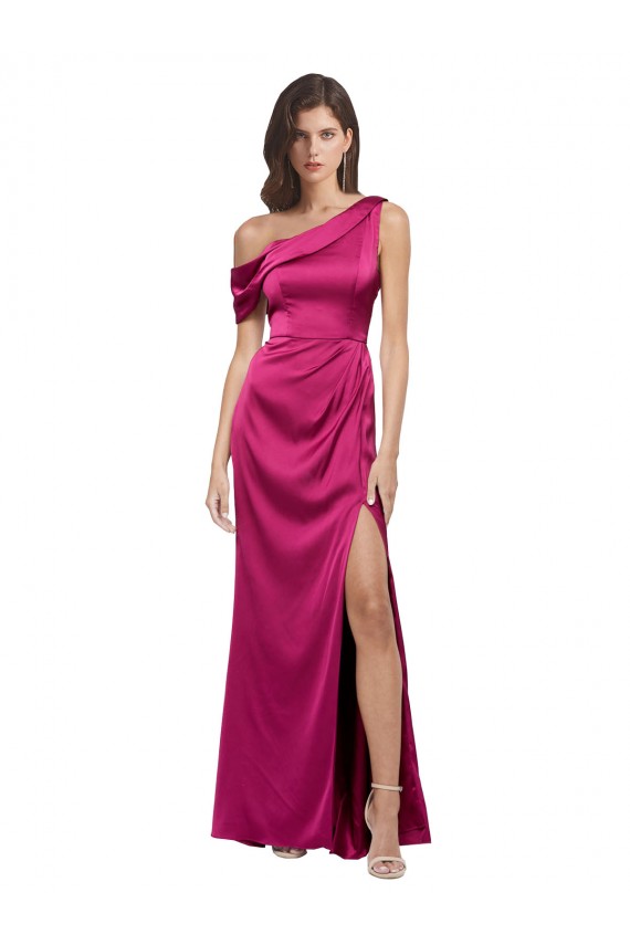 Best Sleeveless Long One Shoulder A-Line Stretch Satin Evening Dress UK