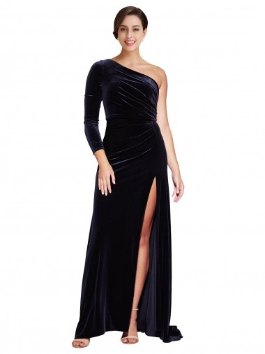 Best Long Sleeves Sweep Train One Shoulder A-Line Evening Dress UK