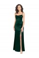 Best Sleeveless Open Back Long Scoop Neck A-Line Stretch Satin Evening Dress UK