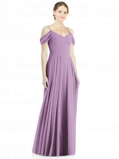 Best Sleeveless Low Back Long Spaghetti Straps A-Line Dark Lavender Maxi Evening Dress UK