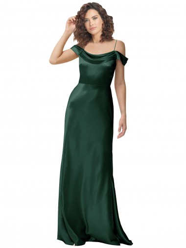 Best Sleeveless V-Back Long Spaghetti Straps A-Line Stretch Satin Evening Dress UK