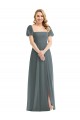 Best Puff Sleeves Long Square Neck A-Line Maxi Evening Dress UK