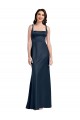 Best Sleeveless Low Back Long Square Neck A-Line Stretch Satin Bridal Party Dress UK