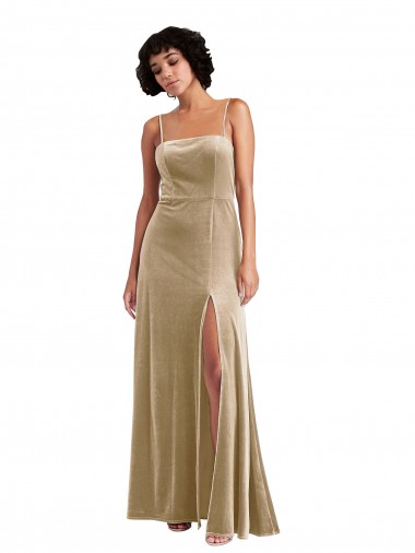 Best Sleeveless Low Back Long Square Neck A-Line Maxi Evening Dress UK