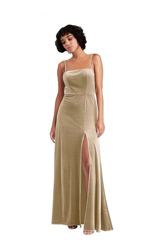 Best Sleeveless Low Back Long Square Neck A-Line Maxi Evening Dress UK