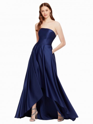 Best Sleeveless Low Back Long Strapless A-Line Satin Evening Dresses UK