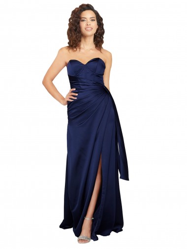 Best Sleeveless Long Strapless A-Line Silky Satin Evening Dress UK