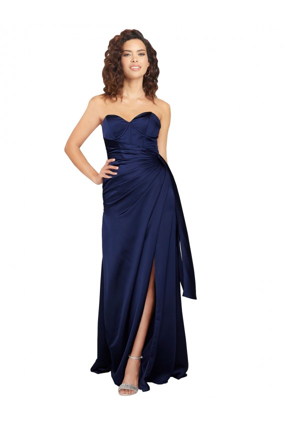 Best Sleeveless Long Strapless A-Line Silky Satin Evening Dress UK