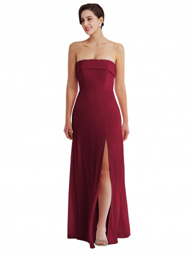 Best Sleeveless Low Back Long Strapless A-Line Burgundy Maxi Evening Dress UK