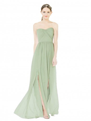 Best Sleeveless Low Back Long Strapless A-Line Soft Chiffon Maxi Evening Dress UK