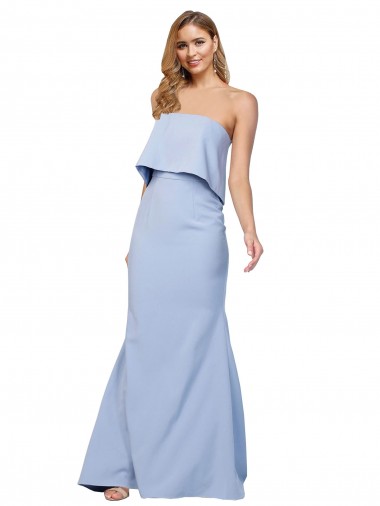 Best Sleeveless Low Back Long Strapless A-Line Stretch Crepe Evening Dress UK