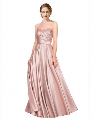 Best Sleeveless Low Back Long Strapless A-Line Stretch Satin Evening Gown UK