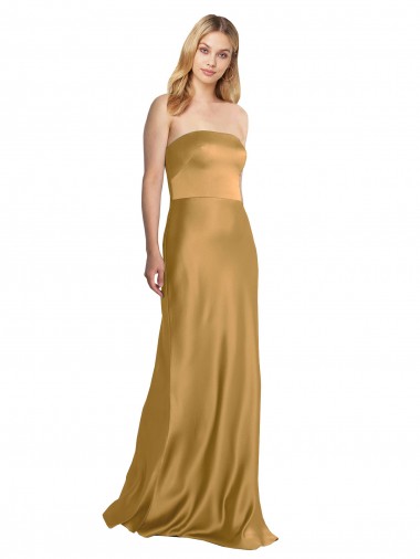 Best Sleeveless Long Strapless A-Line Stretch Satin Evening Dress UK