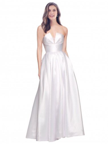 Best Sleeveless Low Back Long Strapless A-Line White Evening Dress UK